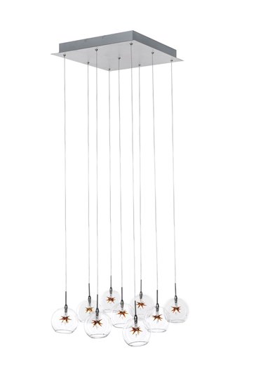 Foto para 20W Starburst 9-Light Pendant SNPC Clear/Amber Glass 12V G4 Xenon (OA HT 18"-125")