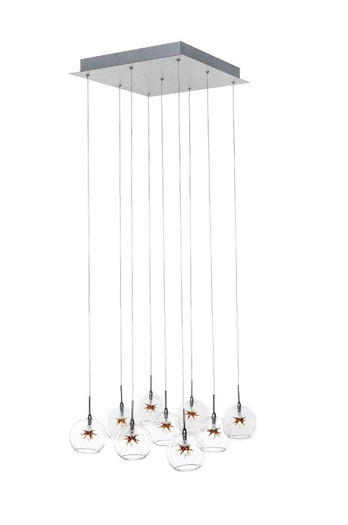 Picture of 20W Starburst 9-Light Pendant SNPC Clear/Amber Glass 12V G4 Xenon (OA HT 18"-125")