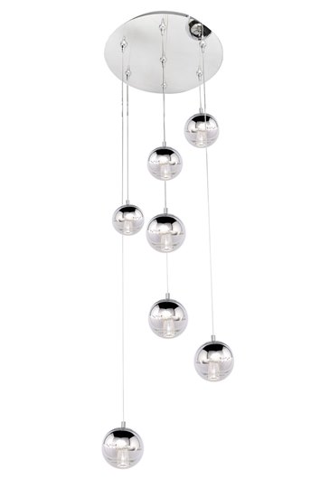 Picture of 3W Zing 7-Light RapidJack Pendant and Canopy PC Mirror Chrome LED (OA HT 134")