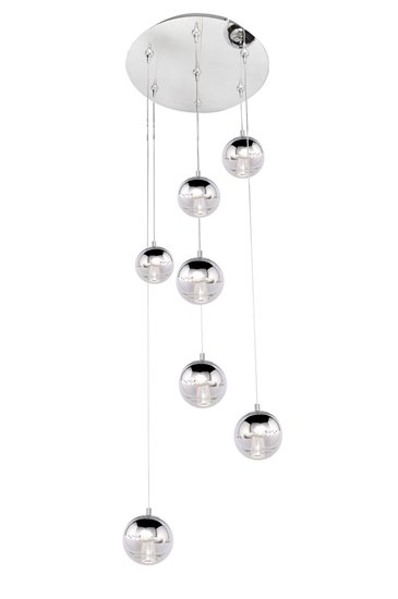 Foto para 3W Zing 7-Light RapidJack Pendant and Canopy PC Mirror Chrome LED (OA HT 134")