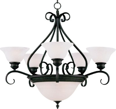 Mostrar detalles para 100+60W Pacific 7-Light Chandelier KB Marble Glass MB Incandescent 72" Chain Imagen de 100+60W Pacific 7-Light Chandelier KB Marble Glass MB Incandescent 72" Chain