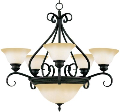 Mostrar detalles para 100+60W Pacific 7-Light Chandelier KB Wilshire Glass MB Incandescent 72" Chain Imagen de 100+60W Pacific 7-Light Chandelier KB Wilshire Glass MB Incandescent 72" Chain