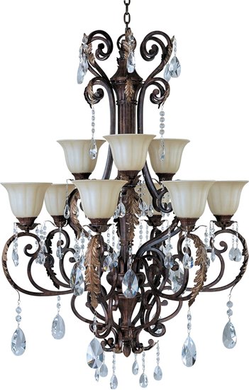 Picture of 100W Augusta 9-Light Chandelier with Crystals AF Cafe Glass MB Incandescent 72" Chain