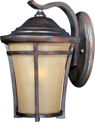 Mostrar detalles para 100W Balboa VX 1-Light Outdoor Wall Lantern CO Golden Frost Glass MB Incandescent 7.5"x11.5"  Imagen de 100W Balboa VX 1-Light Outdoor Wall Lantern CO Golden Frost Glass MB Incandescent 7.5"x11.5"
