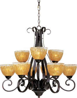 Mostrar detalles para 100W Barcelona 9-Light Chandelier OI Amber Ice Glass MB Incandescent 72" Chain Imagen de 100W Barcelona 9-Light Chandelier OI Amber Ice Glass MB Incandescent 72" Chain