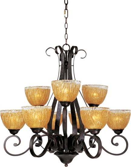 Picture of 100W Barcelona 9-Light Chandelier OI Amber Ice Glass MB Incandescent 72" Chain