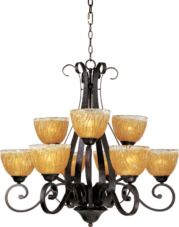 Picture of 100W Barcelona 9-Light Chandelier OI Amber Ice Glass MB Incandescent 72" Chain