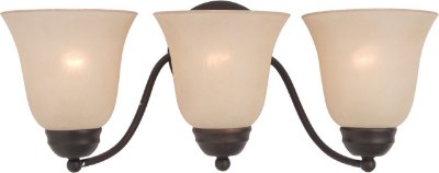 Mostrar detalles para 100W Basix 3-Light Bath Vanity OI Wilshire Glass MB Incandescent  Imagen de 100W Basix 3-Light Bath Vanity OI Wilshire Glass MB Incandescent