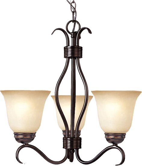 Picture of 100W Basix 3-Light Chandelier OI Wilshire Glass MB Incandescent 19"x18.5" 36" Chain
