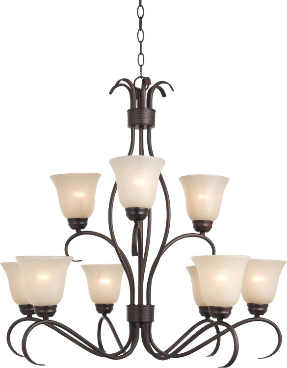 Foto para 100W Basix 9-Light Chandelier OI Wilshire Glass MB Incandescent 72" Chain