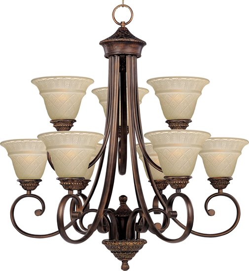 Picture of 100W Brighton 9-Light Chandelier OI Embossed Vanilla Glass MB Incandescent 72" Chain