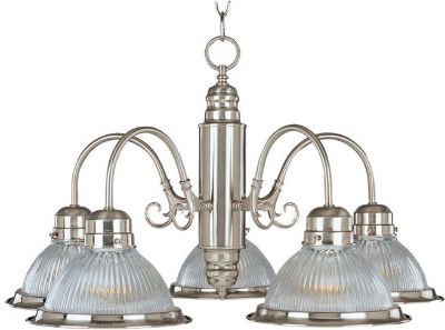 Mostrar detalles para 100W Builder Basics 5-Light Chandelier SN Clear Glass MB Incandescent 36" Chain Imagen de 100W Builder Basics 5-Light Chandelier SN Clear Glass MB Incandescent 36" Chain