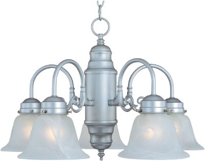 Mostrar detalles para 100W Builder Basics 5-Light Chandelier SN Marble Glass MB Incandescent 36" Chain Imagen de 100W Builder Basics 5-Light Chandelier SN Marble Glass MB Incandescent 36" Chain