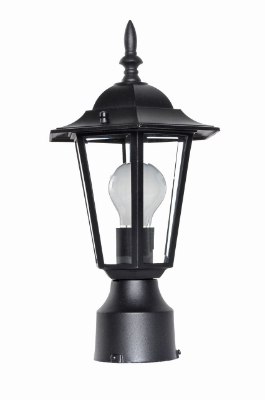 Mostrar detalles para 100W Builder Cast 1-Light Outdoor Pole/Post Lantern BK Clear Glass MB Incandescent 8"x13.5" 6-Min Imagen de 100W Builder Cast 1-Light Outdoor Pole/Post Lantern BK Clear Glass MB Incandescent 8"x13.5" 6-Min