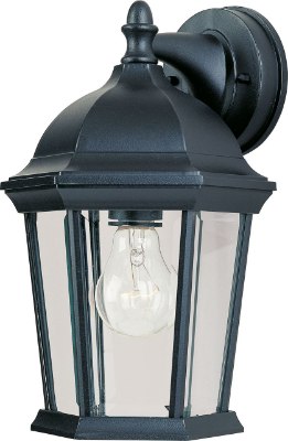 Mostrar detalles para 100W Builder Cast 1-Light Outdoor Wall Lantern BK Clear Glass MB Incandescent 8"x12" 6-Min Imagen de 100W Builder Cast 1-Light Outdoor Wall Lantern BK Clear Glass MB Incandescent 8"x12" 6-Min
