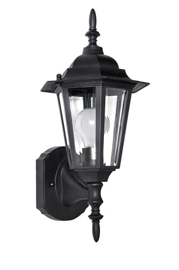 Picture of 100W Builder Cast 1-Light Outdoor Wall Mount BK Clear Glass MB Incandescent 8"x16.5" 6-Min
