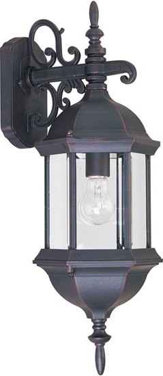 Foto para 100W Builder Cast 1-Light Outdoor Wall Mount EB Clear Glass MB Incandescent 8"x22" 4-Min