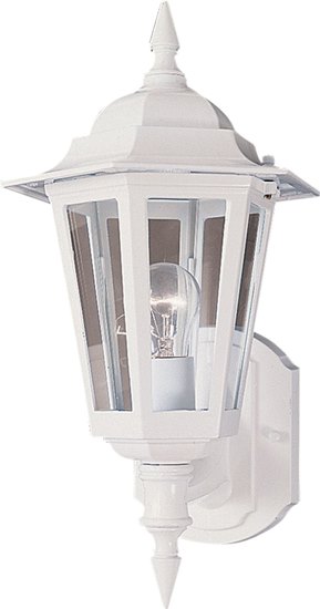 Picture of 100W Builder Cast 1-Light Outdoor Wall Mount WT Clear Glass MB Incandescent 8"x16.5" 6-Min
