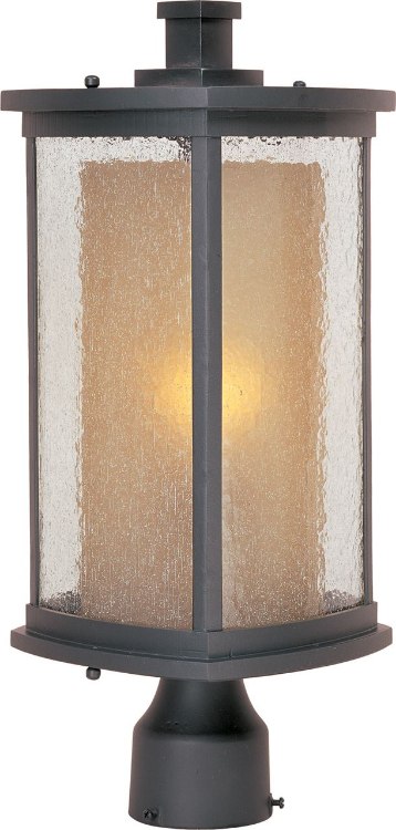 Picture of 100W Bungalow 1-Light Outdoor Pole/Post Lantern BZ Seedy/Wilshire Glass MB Incandescent 4-Min