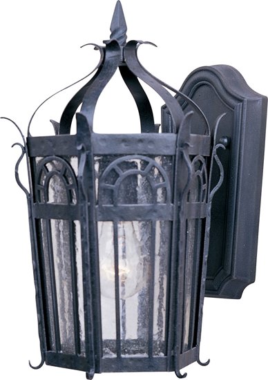 Picture of 100W Cathedral 1-Light Outdoor Wall Lantern CF Seedy Glass MB Incandescent 