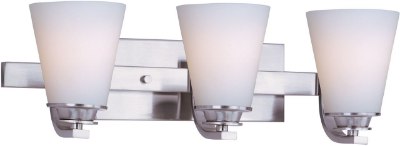 Mostrar detalles para 100W Conical 3-Light Bath Vanity SN Satin White Glass MB Incandescent  Imagen de 100W Conical 3-Light Bath Vanity SN Satin White Glass MB Incandescent