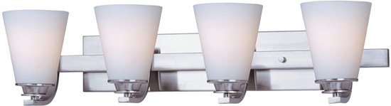 Picture of 100W Conical 4-Light Bath Vanity SN Satin White Glass MB Incandescent 