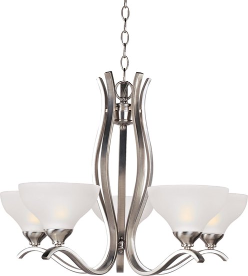 Foto para 100W Contour 5-Light Chandelier SN Frosted Glass MB Incandescent 36" Chain