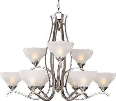 Mostrar detalles para 100W Contour 9-Light Chandelier SN Frosted Glass MB Incandescent 72" Chain Imagen de 100W Contour 9-Light Chandelier SN Frosted Glass MB Incandescent 72" Chain