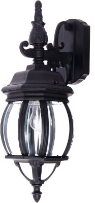 Mostrar detalles para 100W Crown Hill 1-Light Outdoor Wall Lantern BK Clear Glass MB Incandescent 6.5"x15.5" 6-Min Imagen de 100W Crown Hill 1-Light Outdoor Wall Lantern BK Clear Glass MB Incandescent 6.5"x15.5" 6-Min