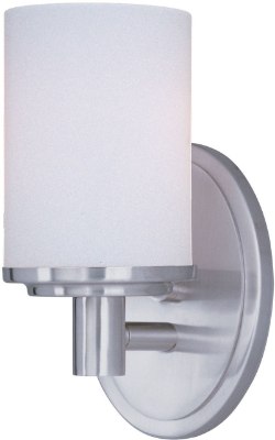 Mostrar detalles para 100W Cylinder 1-Light Bath Vanity SN Satin White Glass MB Incandescent  Imagen de 100W Cylinder 1-Light Bath Vanity SN Satin White Glass MB Incandescent