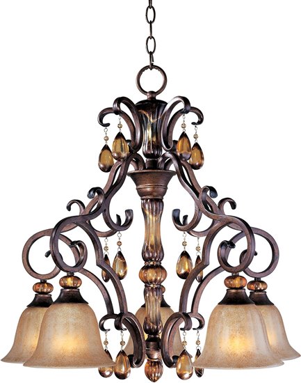 Picture of 100W Dresden 5-Light Chandelier FL Ember Glass MB Incandescent 36" Chain
