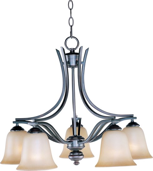 Foto para 100W Madera 5-Light Chandelier OI Wilshire Glass MB Incandescent 25"x20" 36" Chain