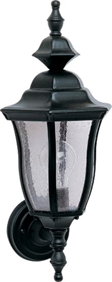 Picture of 100W Madrona Cast 1-Light Outdoor Wall Lantern BK Seedy Glass MB Incandescent 8"x18" 6-Min