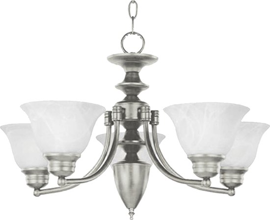 Picture of 100W Malaga 5-Light Chandelier SN Marble Glass MB Incandescent 25"x16" 36" Chain