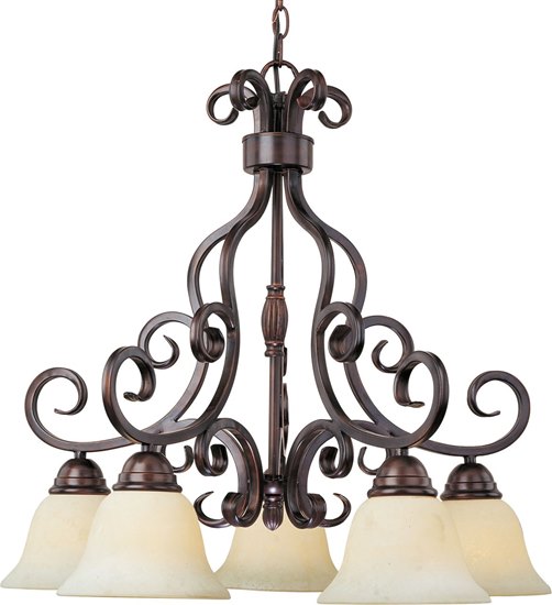 Picture of 100W Manor 5-Light Chandelier OI Frosted Ivory Glass MB Incandescent 25.5"x24" 36" Chain