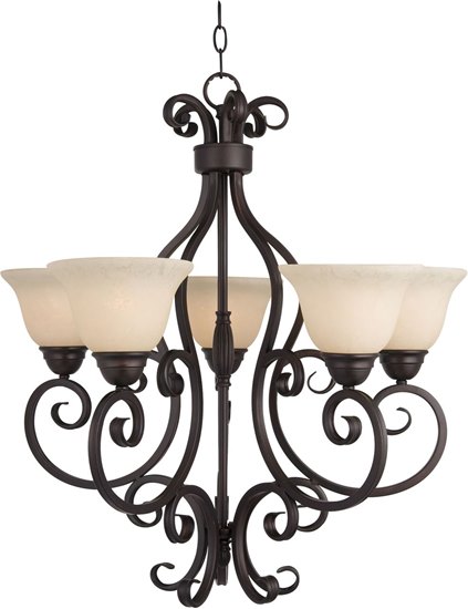 Picture of 100W Manor 5-Light Chandelier OI Frosted Ivory Glass MB Incandescent 25.5"x28" 36" Chain