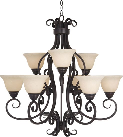 Picture of 100W Manor 9-Light Chandelier OI Frosted Ivory Glass MB Incandescent 72" Chain