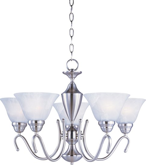 Picture of 100W Newport 5-Light Chandelier SN Marble Glass MB Incandescent 25"x17" 36" Chain