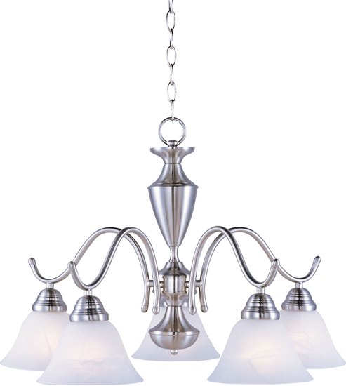 Picture of 100W Newport 5-Light Chandelier SN Marble Glass MB Incandescent 25"x17.5" 36" Chain