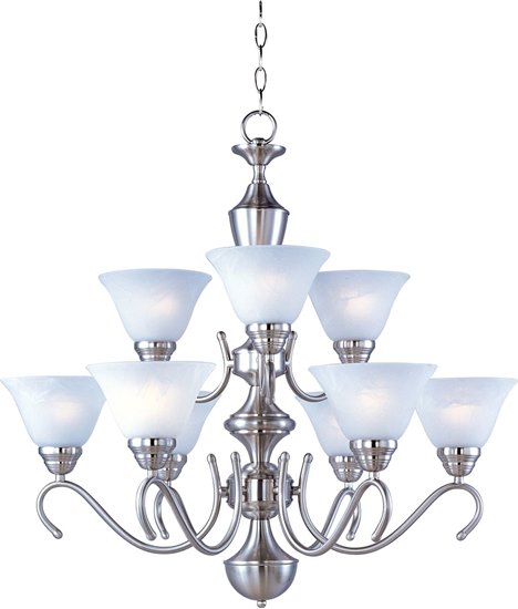 Picture of 100W Newport 9-Light Chandelier SN Marble Glass MB Incandescent 72" Chain