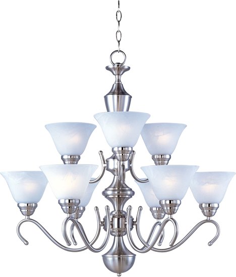 Foto para 100W Newport 9-Light Chandelier SN Marble Glass MB Incandescent 72" Chain