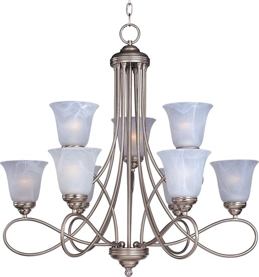 Foto para 100W Nova 9-Light Chandelier SN Marble Glass MB Incandescent 72" Chain