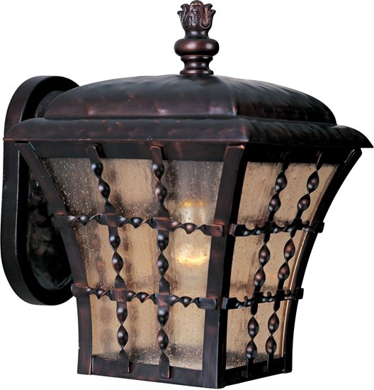 Picture of 100W Orleans 1-Light Outdoor Wall Lantern OI Amber Seedy Glass MB Incandescent 