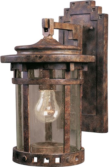 Picture of 100W Santa Barbara Cast 1-Light Outdoor Wall Lantern SE Seedy Glass MB Incandescent 5.5"x10.25" 