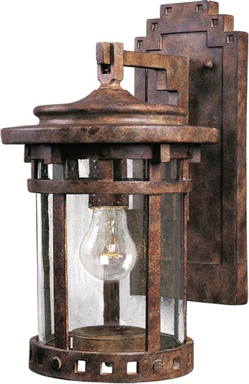 Picture of 100W Santa Barbara Cast 1-Light Outdoor Wall Lantern SE Seedy Glass MB Incandescent 7"x13" 