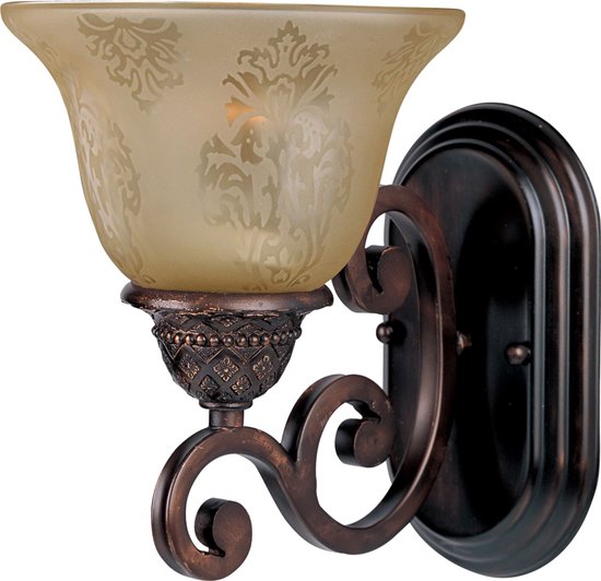 Foto para 100W Symphony 1-Light Wall Sconce OI Screen Amber Glass MB Incandescent 7"x9.5" 