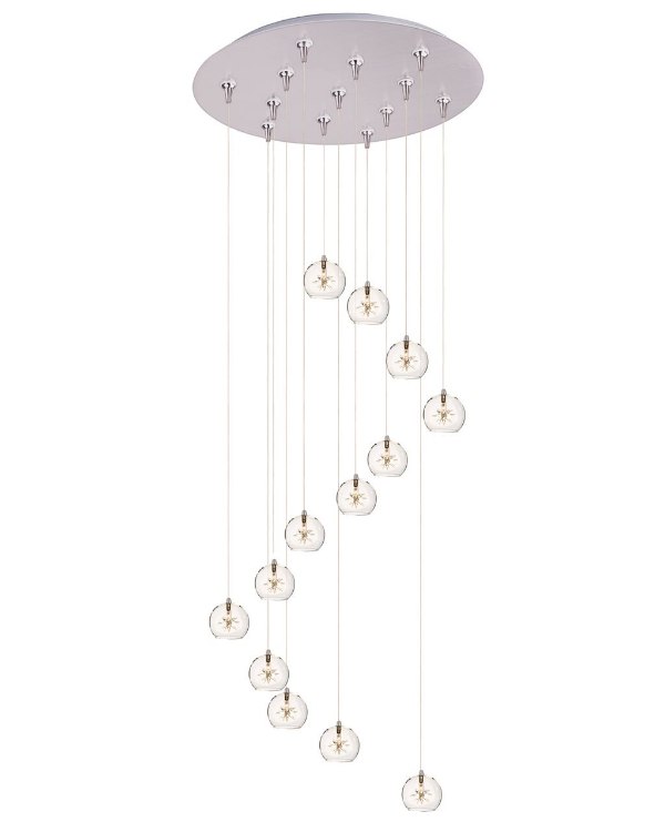 Foto para 20W Starburst 13-Light RapidJack Pendant and Canopy SN Clear Glass 12V G4 Xenon (OA HT 6.5"-126.5") (CAN 21"x2.5")
