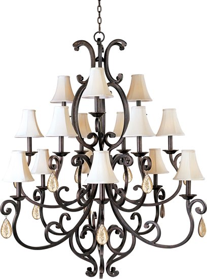 Picture of 40W Richmond 15-Light Chandelier with Crystal & Shades CU Fabric CA Incandescent 50.5"x54" 72" Chain