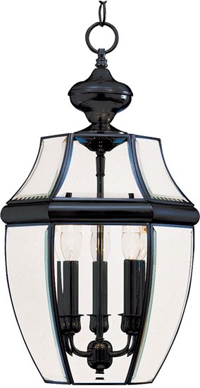 Picture of 40W South Park 3-Light Outdoor Hanging Lantern BK Clear Glass CA Incandescent 72" Chain