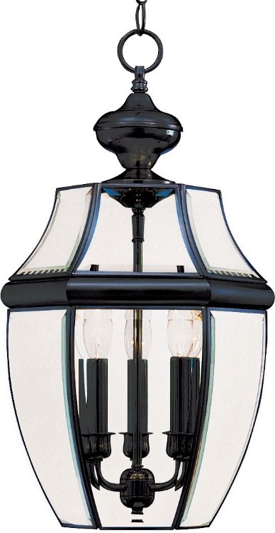 Picture of 40W South Park 3-Light Outdoor Hanging Lantern BK Clear Glass CA Incandescent 72" Chain